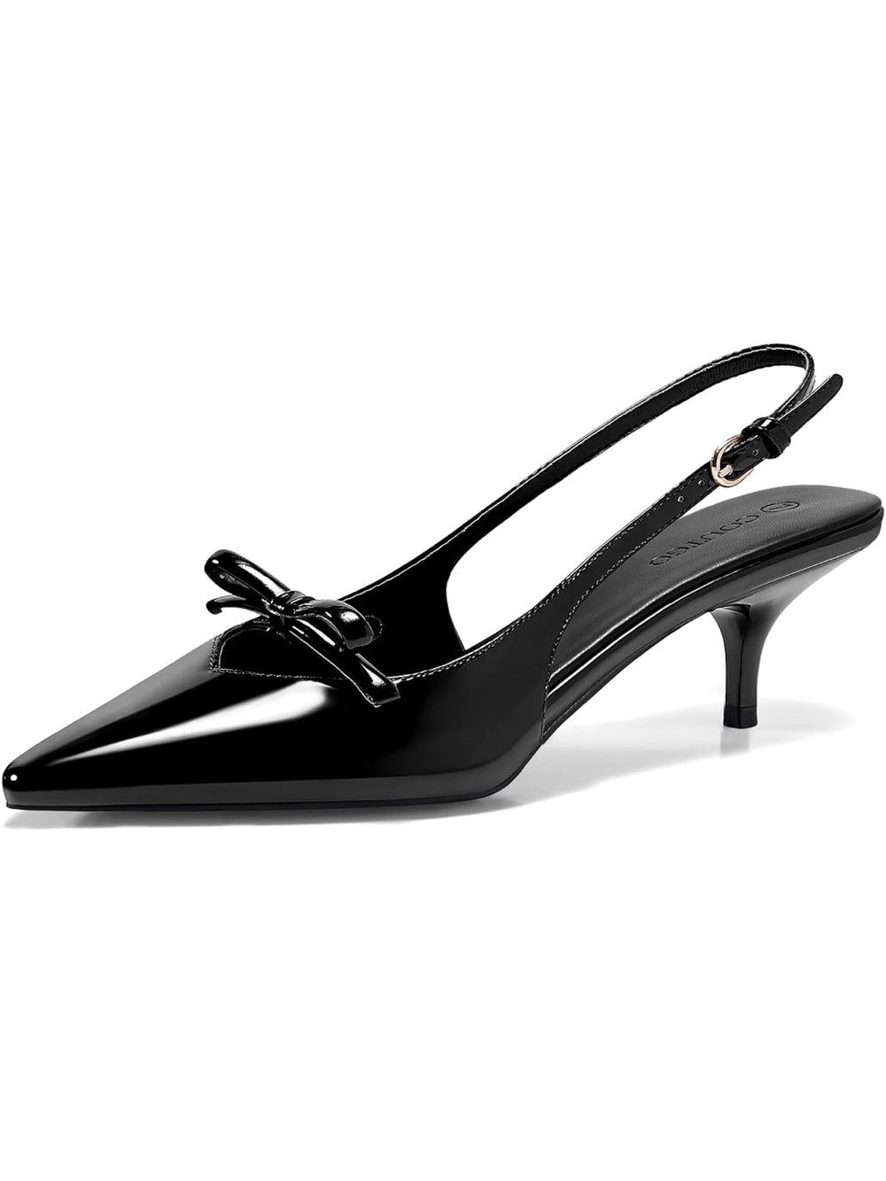 Coutgo Black Patent Slingback Kitten Heel Pumps